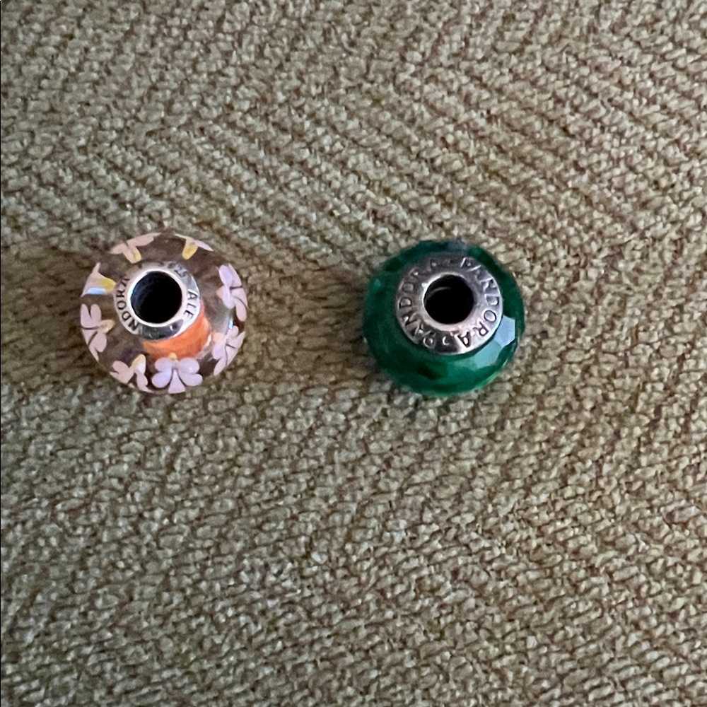 Pandora Floral Pink and Green Charm Set